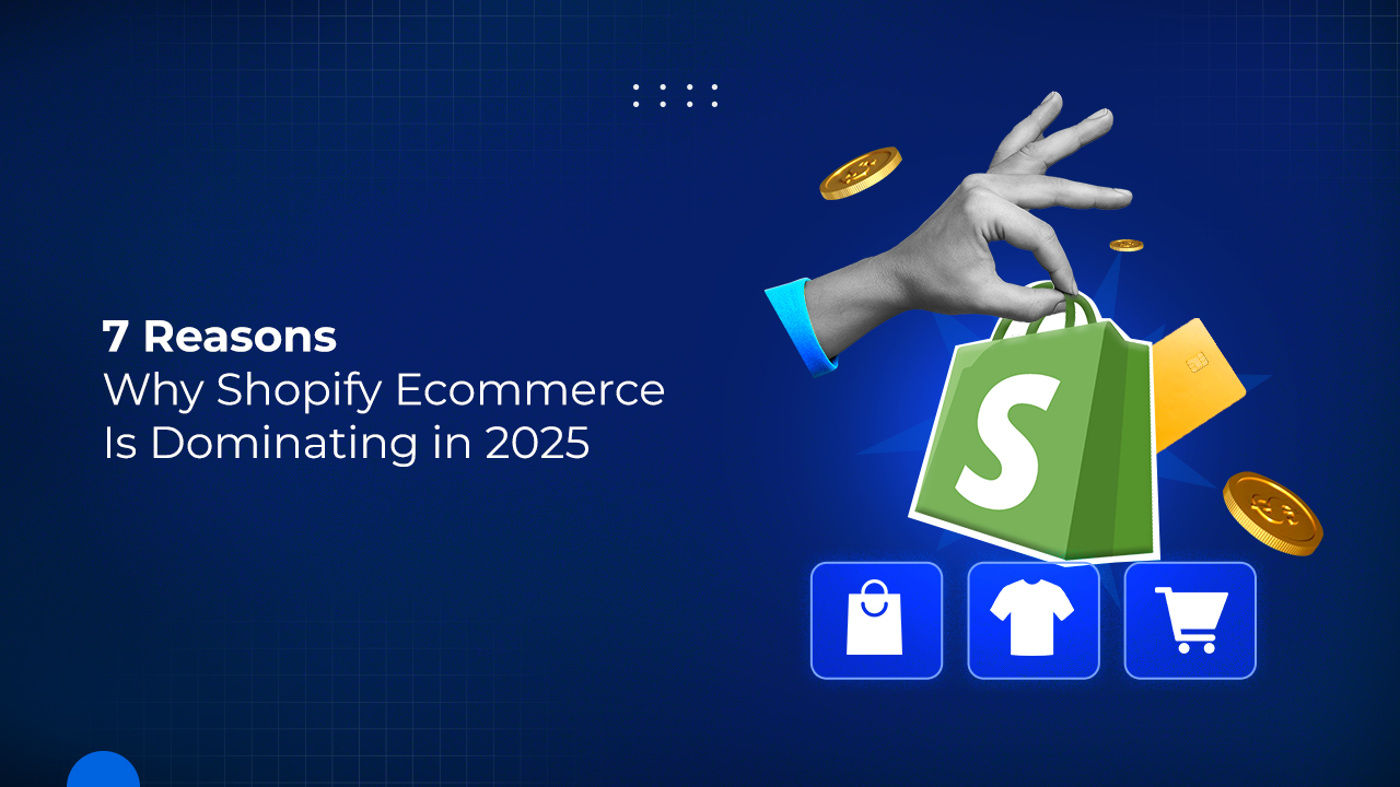Illustration of a person shopping online with Shopify, highlighting Shopify Ecommerce Dominance in 2025