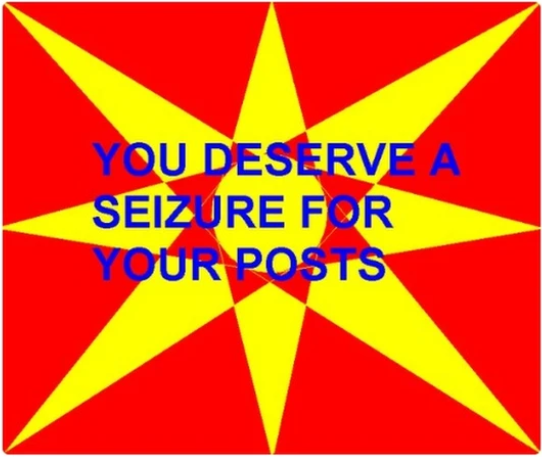 Red and yellow starburst graphic with bold warning-style text in the center.