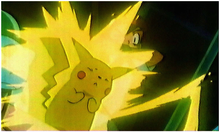 Animated yellow character releasing a burst of electric energy.