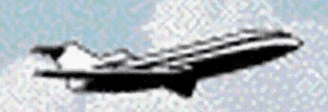Animated GIF of a blurry aircraft flying across the sky.