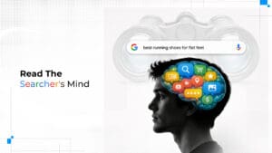 Read the Searcher's Mind concept illustrating user search intent, search behavior analysis, and SEO keyword research.
